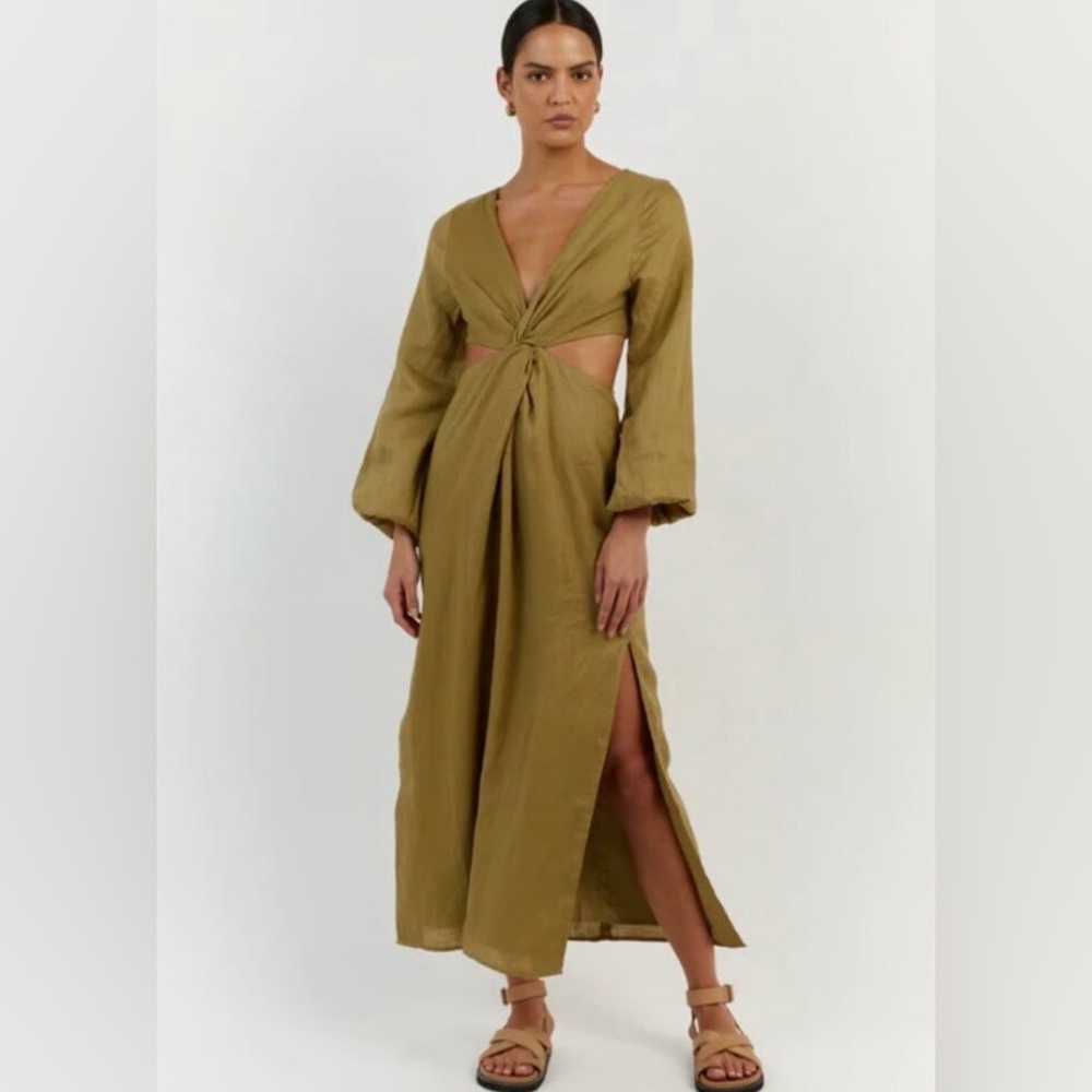 DISSH Tina Olive Twist Midi Dress